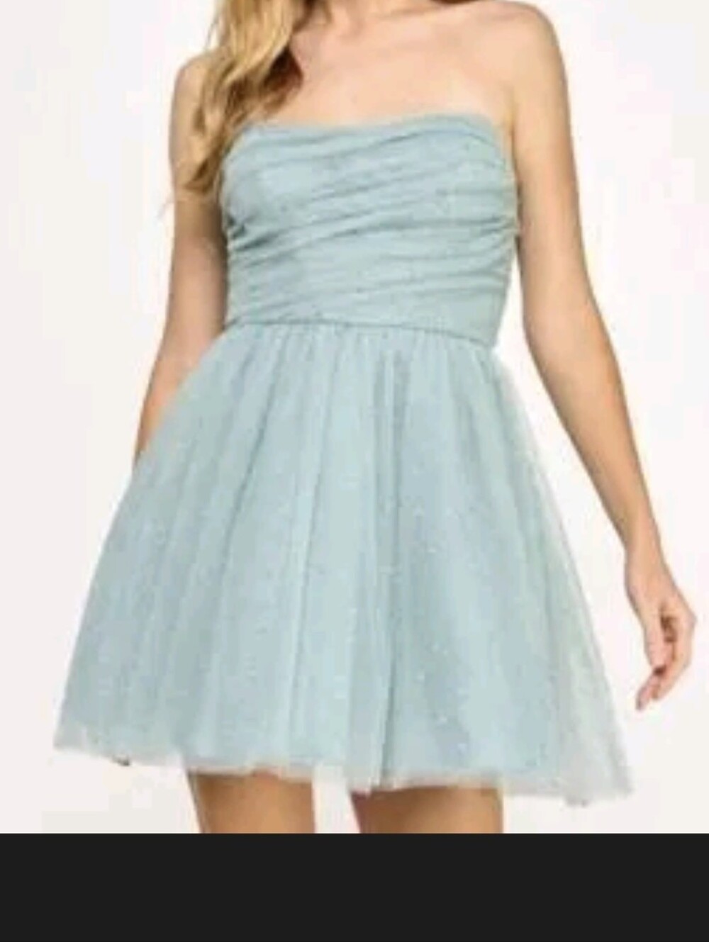 Seni & Cade Strapless Pleated Tulle Dress Short Glitter Light Blue Jr 9/10 NWT